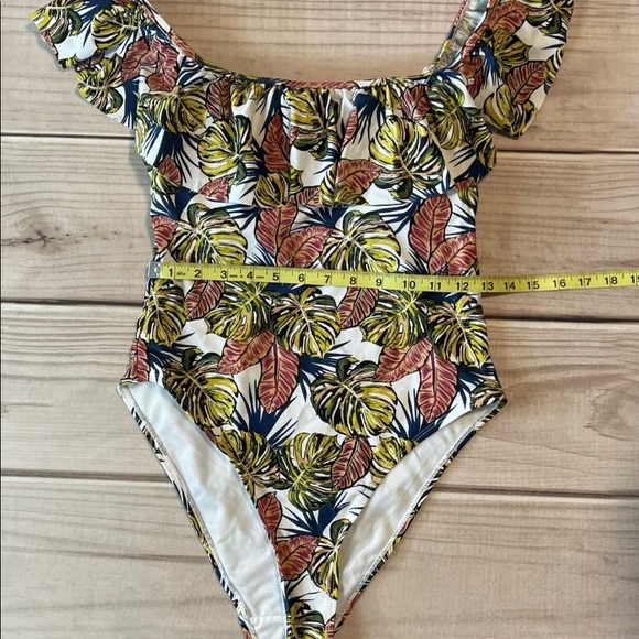 Cabana Del Sol Womens Size Large Tropical Floral Bathing Suit Ruffle Neckline - Picture 4 of 7